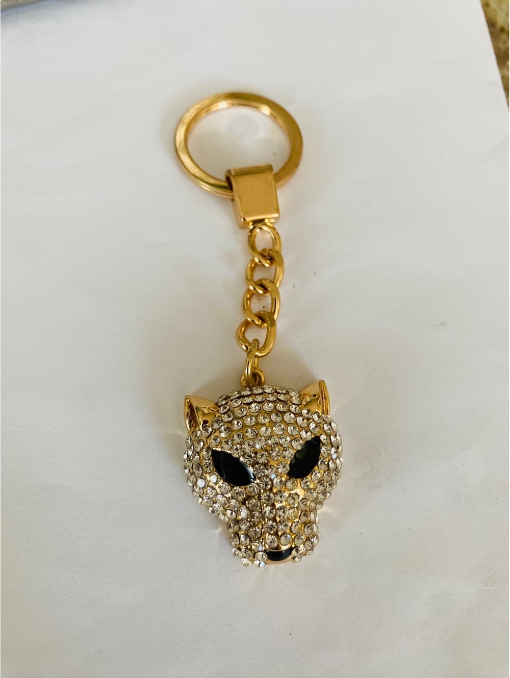 EFFY Gold-Tone Leopard Head Keychain with Rhinestones